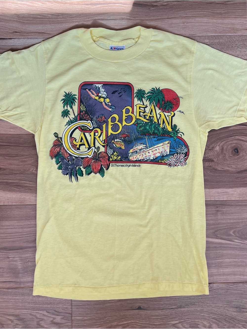 Vintage Caribbean St. Thomas Virgin Islands Yellow Medium T Shirt